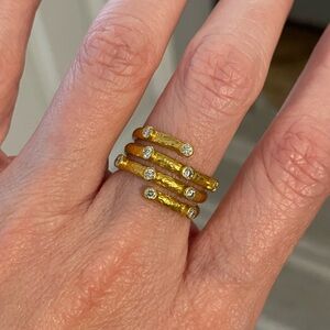 Gurhan 24k yellow gold coil ring with diamonds size 6.5